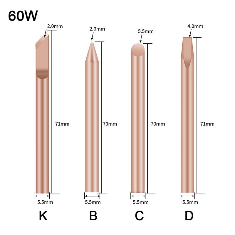 4 шт. Наружный нагрев Паяльник Наконечник B C D K Чистая медь Паяльная головка 30 Вт 40 Вт 60 Вт Запасной наконечник Сварочные инструменты для ремонта