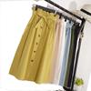 Summer Mid-length Skirt Women's Bud High Waist Single-breasted A-line Over-the-knee Skirt