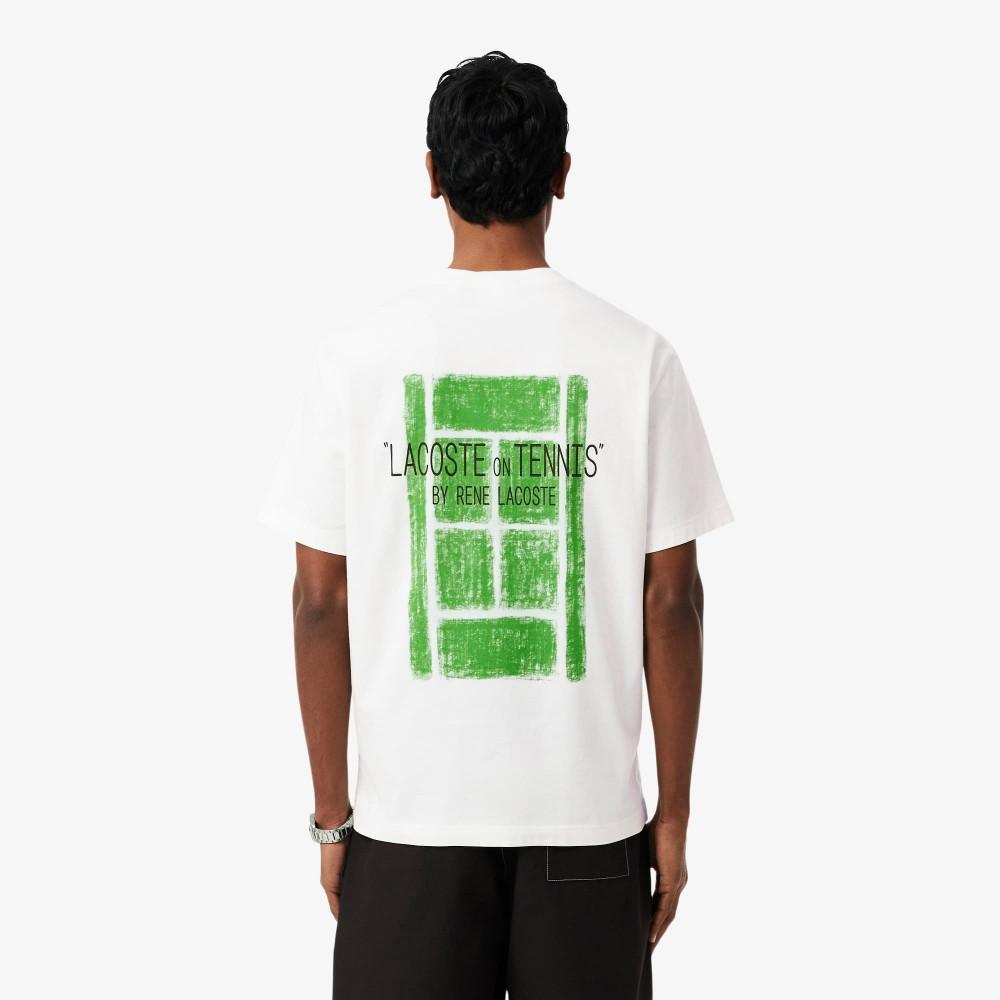 [Lacoste] Men's Back Tennis Court Graphic Short Sleeve T-Shirt TH2197-56G70V