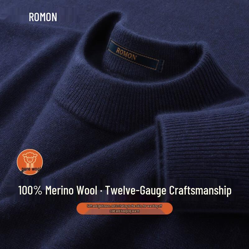 Romone Men's 100% Pure Lambswool Turtleneck Sweater