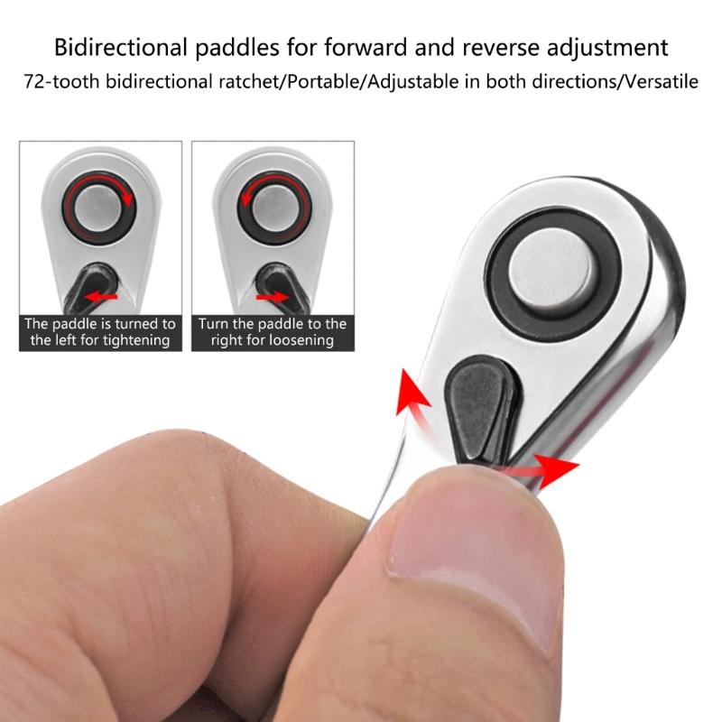 Двухсторонний храповый ключ Инструмент Эргономичная нескользящая рукоятка Привод 1/4" Храповая рукоятка Для использования в домашней мастерской