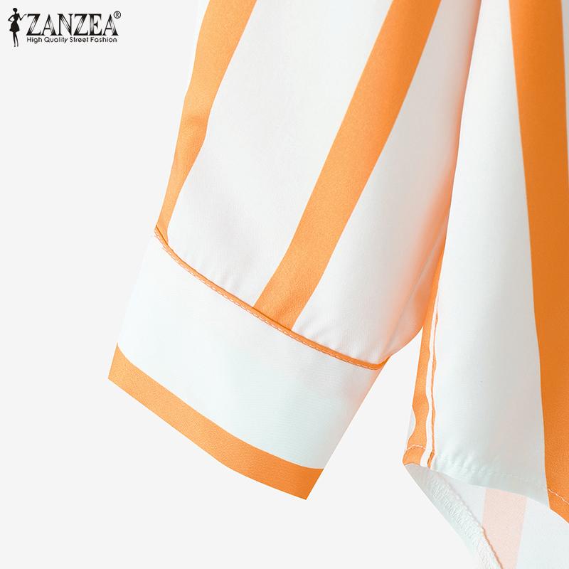 ZANZEA Женские повседневные рубашки с длинным рукавом в полоску и карманами