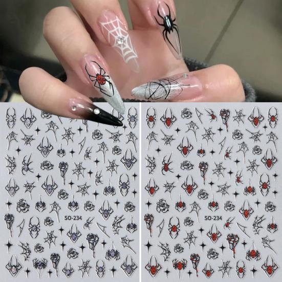 1 Sheet Halloween Spider Nail Art Sticker Waterproof Self-adhesive Gothic Spooky Spiderweb Women Fake Nail Decoration Decal