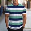 Summer Round Neck Striped Contrasting 3D Print Top Fashionable Casual Simple Short Sleeved Men's T-shirts