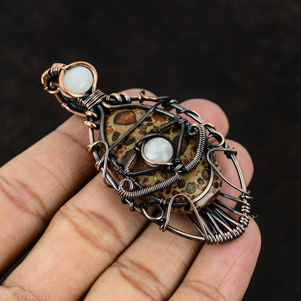 Дурной глаз Астероид Яшма Медный кулон Медная проволока Обернутые ювелирные изделия Драгоценный камень Ювелирные изделия сглаза Лунный камень Ювелирные изделия Подарок для матери Подарок для нее