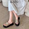 Sheepskin Version of Thick-soled Slippers for Women's Summer Wear New Models with Skirts for Vacation, Seaside Beach, One-word Cool Slippers