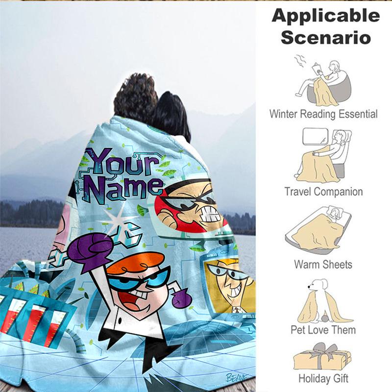 1PC Custom Name Blanket Dexter Power Adventure Flannel blankets Patterns Throw Blanket All-Season Soft Gift for Couch, Bed, Camping, Birthday gifts
