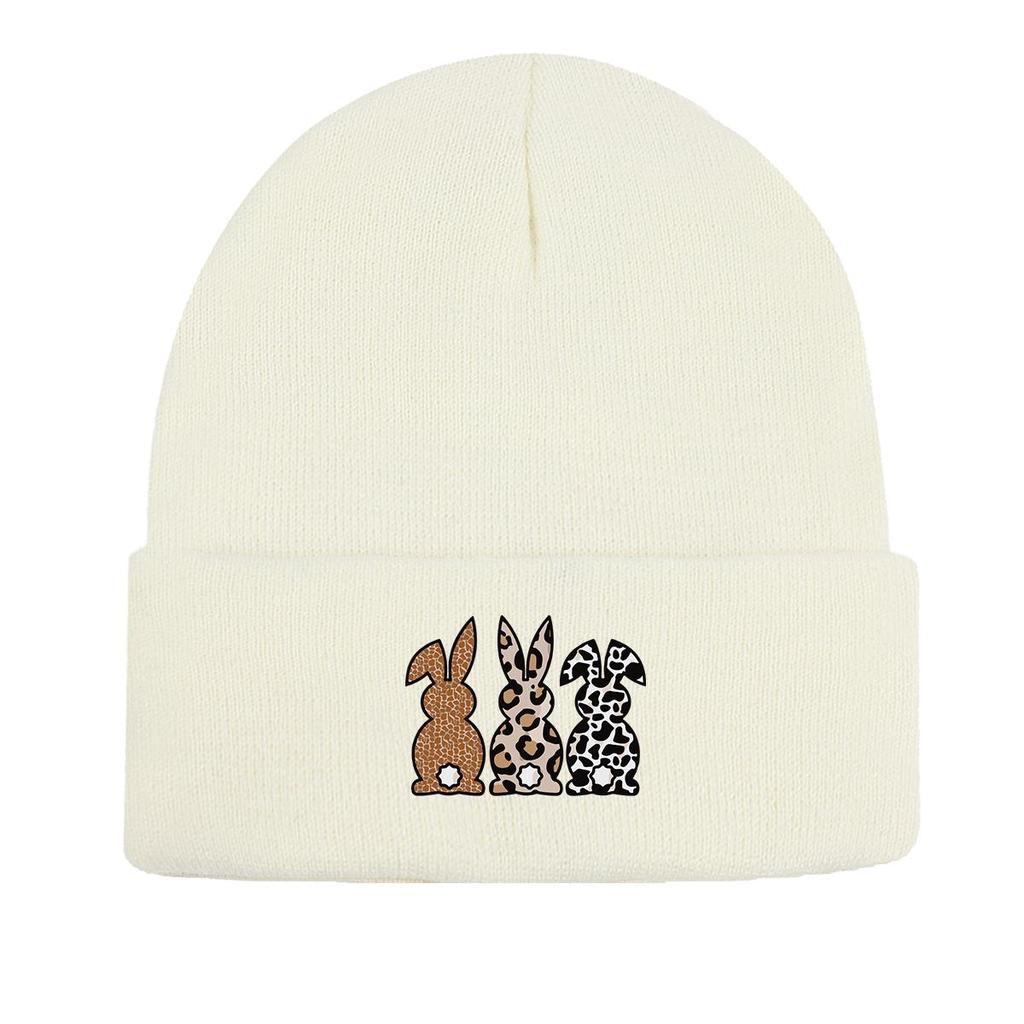 Rabbits Back View Warm Knit Cap Beanie, Animal Woman Cap Windproof Candy Color Sporting Bobble Hat Knitted Hat Beanie