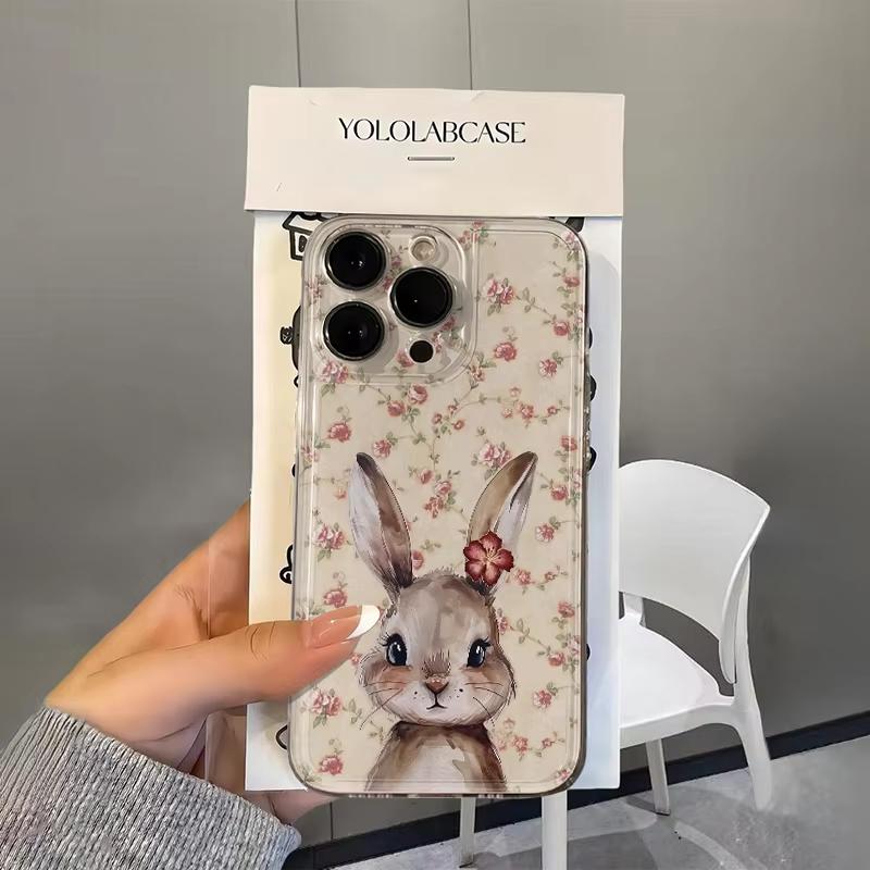 Прозрачный чехол с цветочным кроликом для iPhone 17 Pro Max 16 15 Pro 14 13 12 11 XR 17Air 16 Plus Силиконовый чехол
