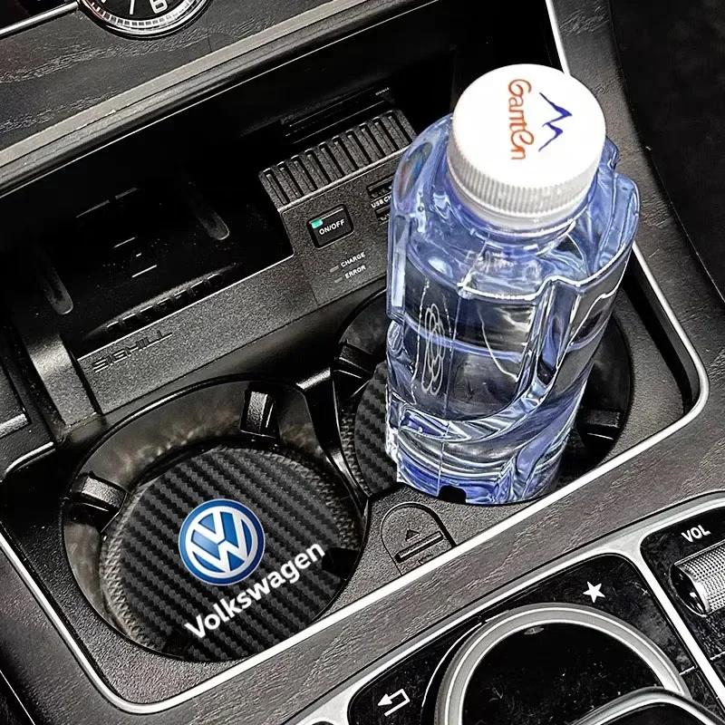 Car Emblem Anti-Slip Pad Water Cup Mat Holder Drink Coaster For VW R Line GTI Polo Golf Passat CC Tiguan Arteon Touareg Scirocco