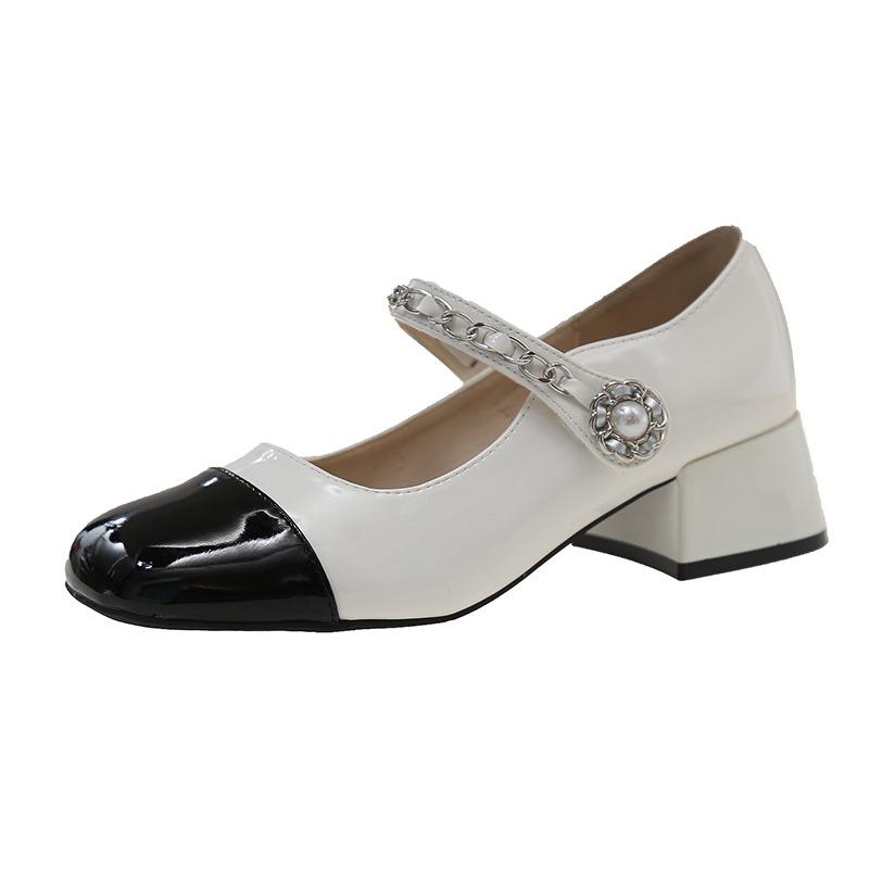 Туфли-лодочки женские 2025 весна новые универсальные сочетающиеся по цвету с круглым носком Мэри Джейн повседневная мода толстый каблук женская обувь тренд