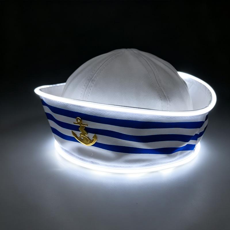 LED Light Up Navy Captain Sailor Hat LED White Flashing cap Nightclub Bar Cosplay Halloween Festival Party Costume Props