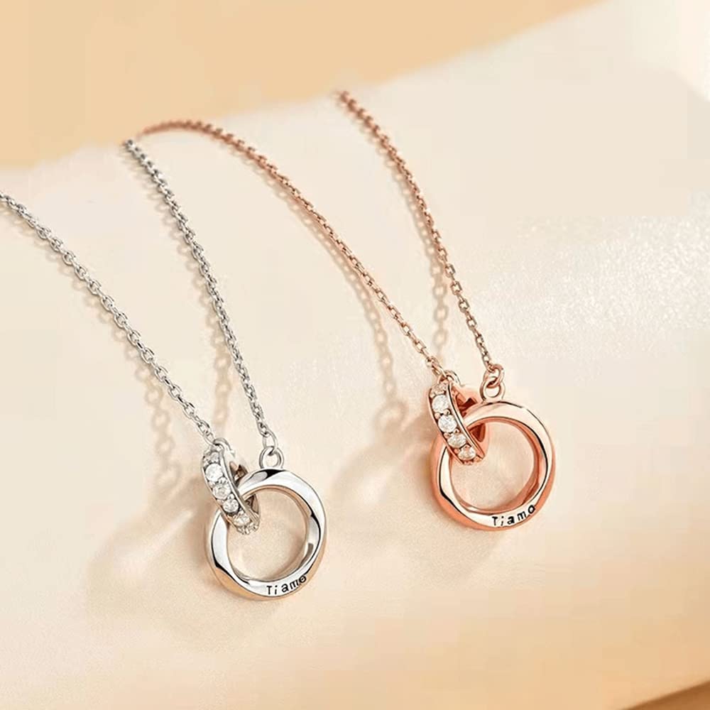 Amazon Эксклюзивное брендовое ожерелье Популярное ожерелье Mevius Двойное кольцо Парное ожерелье Простой стильный кулон с двойным кольцом Рождественский подарок на день рождения 925