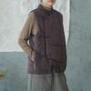 Women Stand Bead Quilted Vest Retro Polyester Solid Color Loose Padded Coat Winter Sleeveless Button Clothes