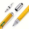 6-in-1 Heavy-Duty Multitool Pen - Water-Resistant, Retractable, Metal Construction With Medium Point, Ballpoint Pen, Ruler, Stylus, Level, Screwdriver