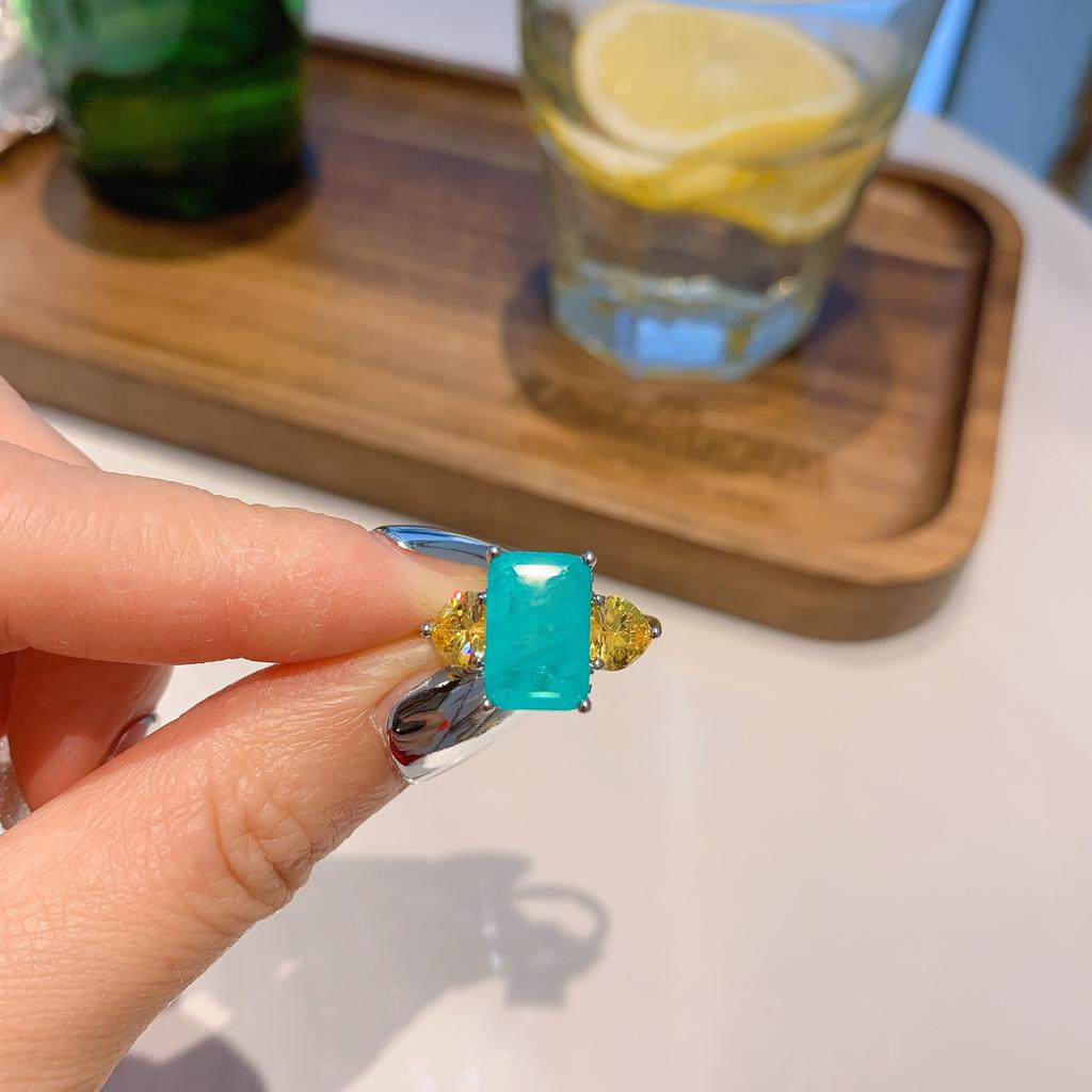 Кольцо «Знаменитость», микрокольцо с квадратным бриллиантом и крупным зеленым цирконом Ancestor, ювелирное изделие цвета «Параиба».