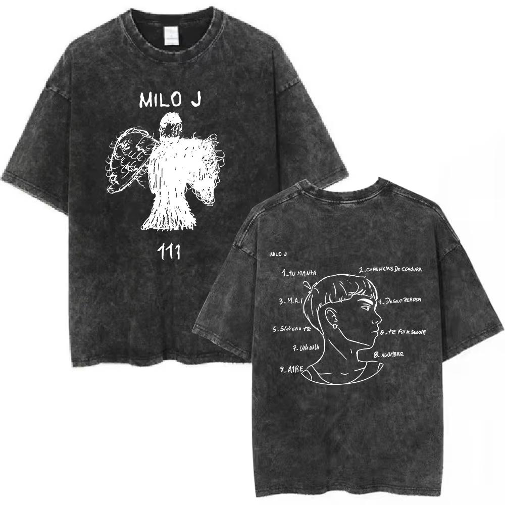 Rapper Milo J Tour Tshirt  Album Merch TShirts Mens Women Fashion Hip Hop Vintage Washed Short Sleeves T Shirts Fans Gifts
