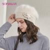 SOMALER Angora Wool Beret Hats for Women Winter Lining Caps Ladies Fashion French Style Beret Hat