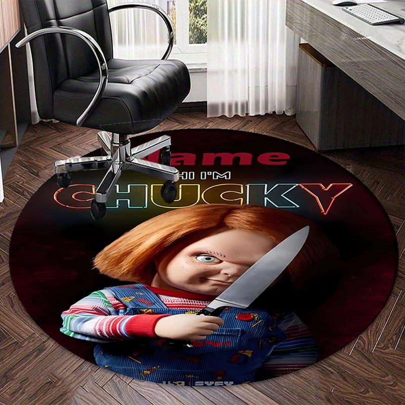 Custom Name Chucky Printed Round Rug Carpet Chair Rug Area Rug Entryway Doormats,for Office Chair Living Room Bedroom Kitchen Room.