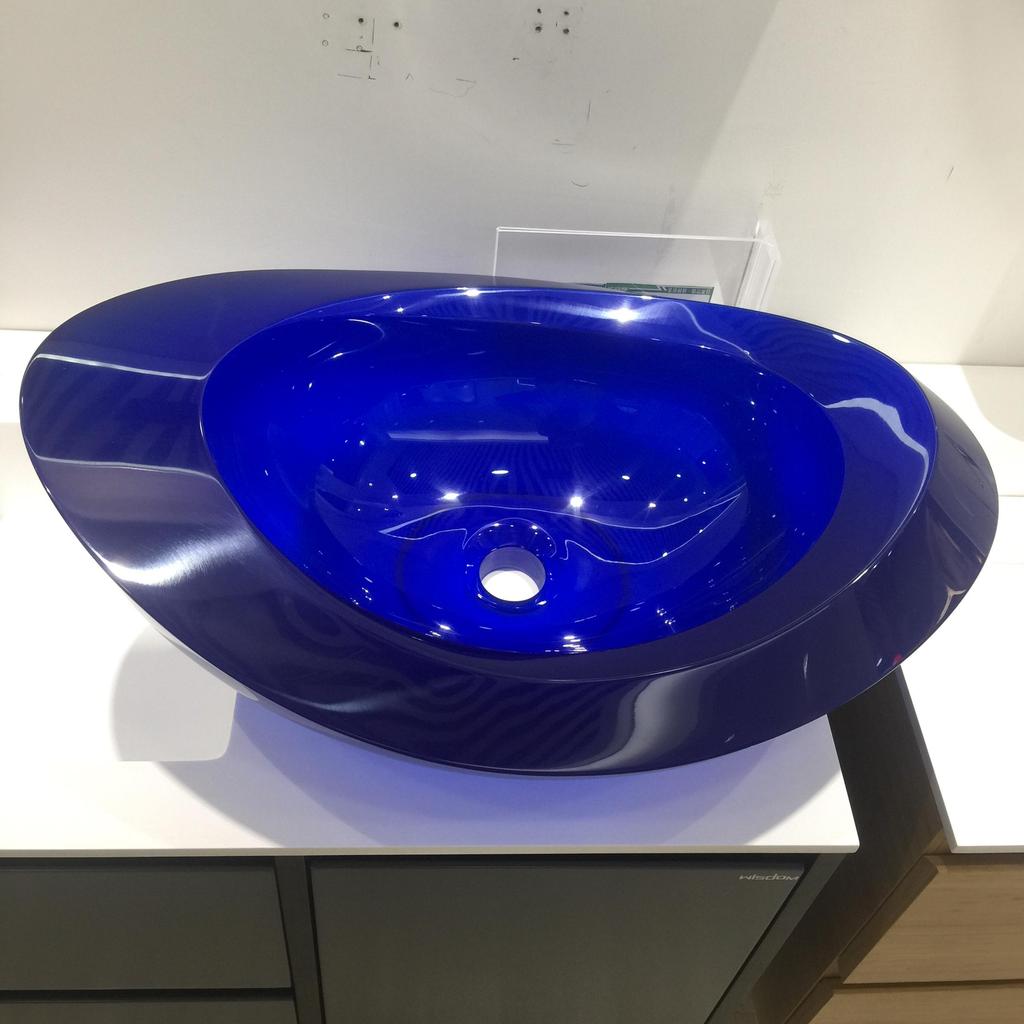 23.6" Bathroom Transparent Resin Counter Top Vessel Sink Lavatory Oval Sky Blue Washbasin