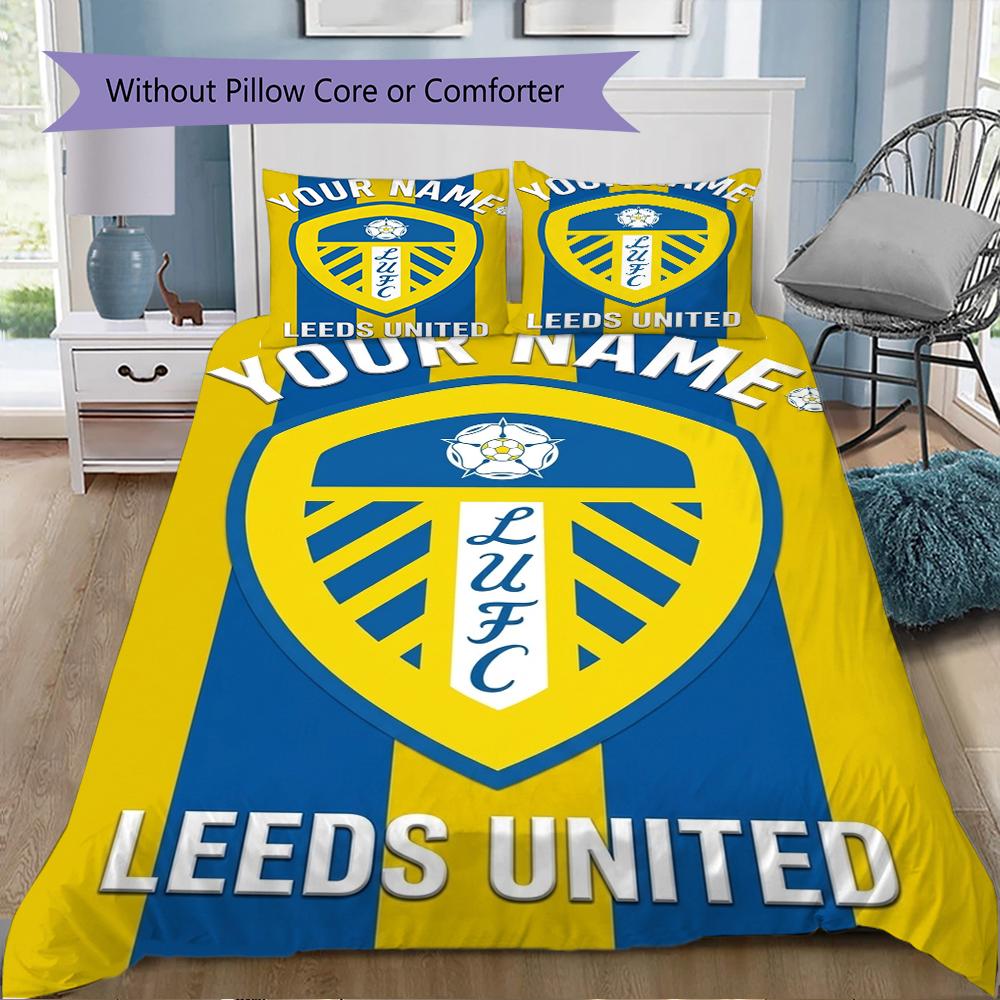 Постельное белье Leeds United с индивидуальным именем, Комплект одеял, Пододеяльник, Наволочка, Домашний подарок на день рождения(1 пододеяльник + 2 наволочки, без наполнителя)_xia