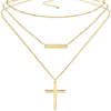Stainless Steel Double Layer Cross & Bead Necklace for Women