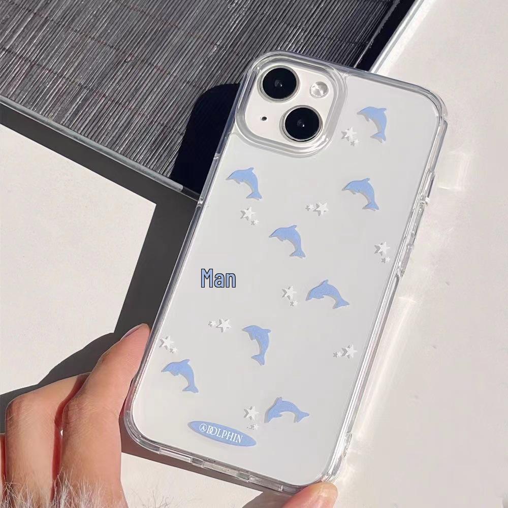 Прозрачный летний чехол Dolphin Star для iPhone 11/12/13/14 Pro Max/XR