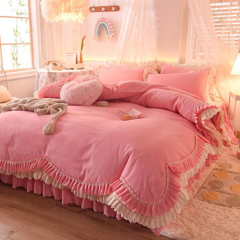 Кружевной постельный подзор из четырех частей, европейская атмосфера, простое одеяло, покрывало, простыня, постельное белье