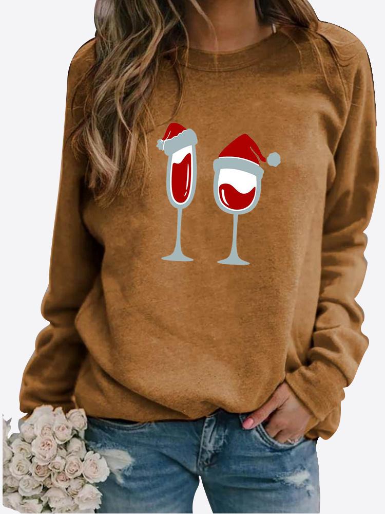 Winter Women's Casual Long-sleeved Santa Claus Print Sweatshirt Ladies Round Neck Loose T-shirt Plus Size Tops Long Sleeved Sweater