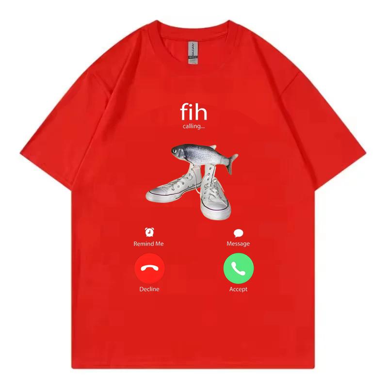 Fih Meme Fish Calling Shirt Misspelled Fih Is Calling Crew Neck Unisex Tee Breathable Harajuku Short Sleeve Casual Aesthetic Tee