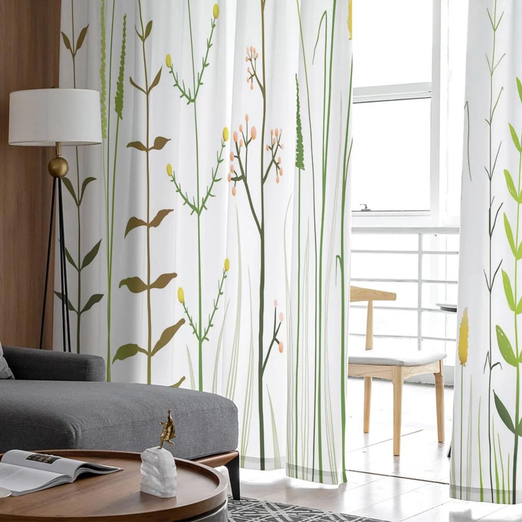Weeds Fruits Leaves Flowers Branches Tulle Curtains for Living Room Kitchen Bedroom Sheer Tulle for Cafe Hotel Modern Home Decor