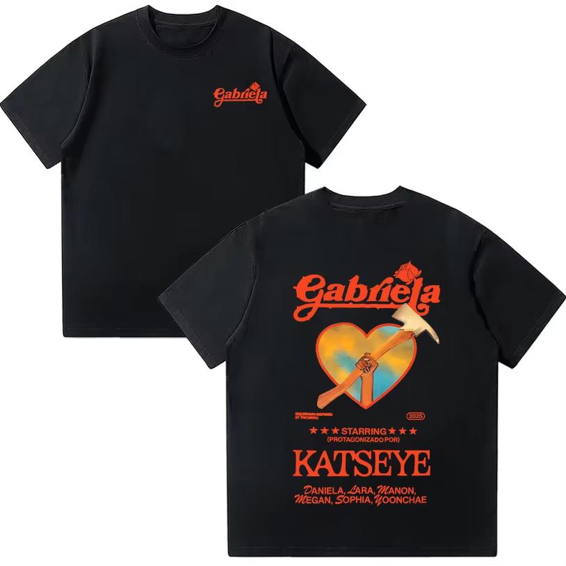 Топ Мода Круглый Вырез Уличная Одежда Футболка Katseye Gabriela Летние Рубашки Женские С Коротким Рукавом Эстетичная Чистый Хлопок Одежда