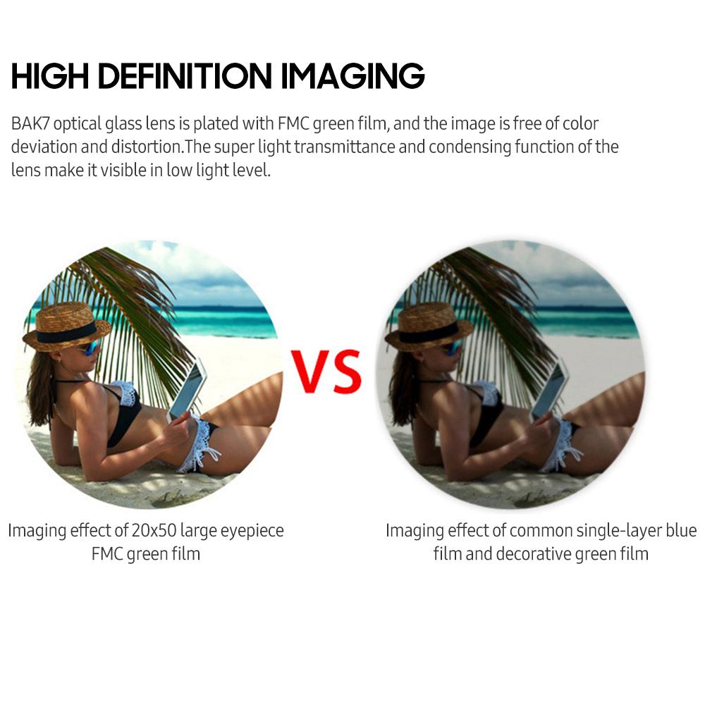 Бинокль 20x50 с низкой освещенностью, ночным видением, призмой BAK7, водонепроницаемый бинокль со шнурком для переноски