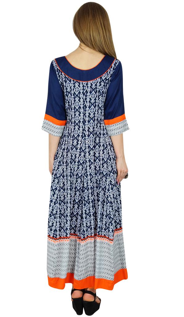 Bimba Women Blue Anarkali Kurta Kurti Fashionable Long Indian Ethnic Blouse