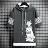 Japan Fashion Men's Hoodies Summer Men Clothing Cartoon Casual Harajuku Streetwear Print Hooded Short Sleeve Sweatshirts Men