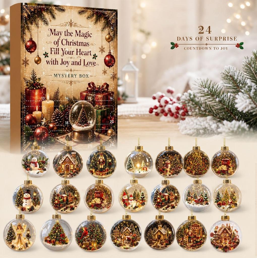 Christmas Advent Calendar Blind Box 24 Grid Retro Circle Acrylic Pendant Christmas Tree Decoration Gift
