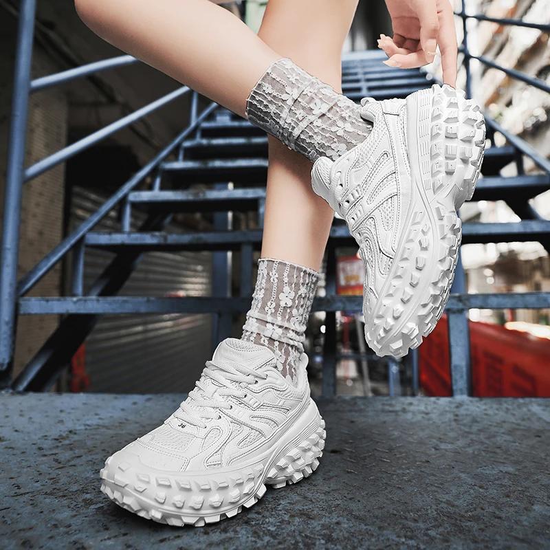 Парные повседневные спортивные туфли на толстой подошве с высокой посадкой, весна/лето, новые прочные и амортизированные кроссовки для бега