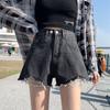 Classic and Minimalist Fashion Versatile Thin Section Female Summer Broken Holes High Waist Thin Loose Wide Leg A Word Denim Shorts Individuality