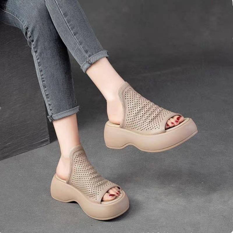 New Fashion Hollowed-out Fish-mouth Women's Shoes, Breathable Sponge Thick-soled Sandals, Large Size