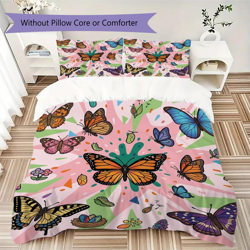 Butterfly Pattern Bedding uilt Set uilt Cover Pillowcase Home Decoration Birthday Gift (1 * duvet cover + 2 * pillowcase without core)35