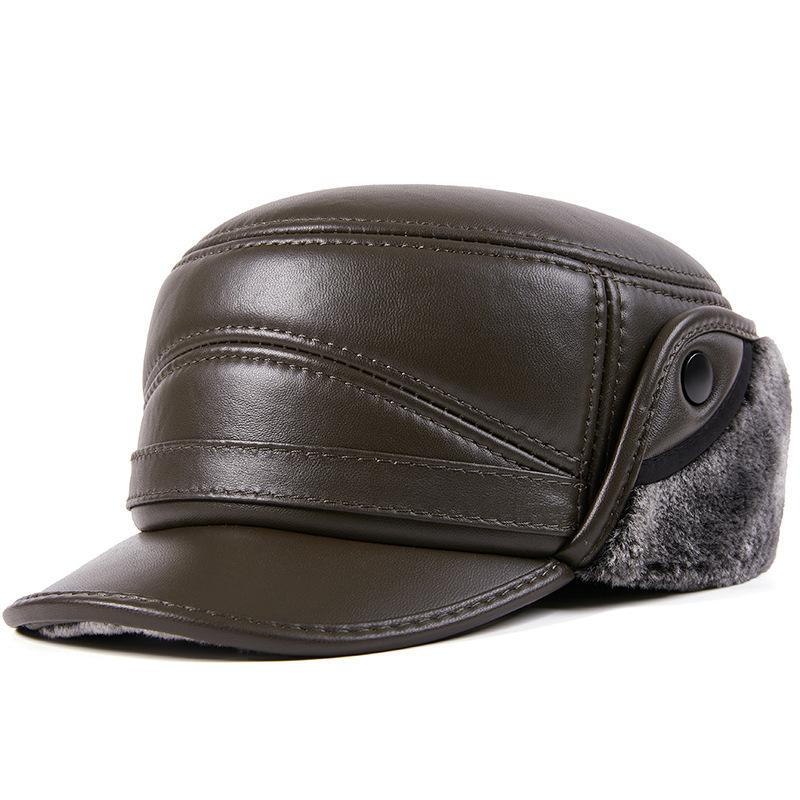 Мужская зимняя утолщенная зимняя утепленная хлопковая шапка с защитой ушей для людей среднего и пожилого возраста, хлопковая шапка для стариков, кожаная шапка из овечьей кожи, шапка из овечьей кожи