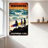 Винтажная металлическая жестяная табличка Mavericks California USA Surf, Ретро состаренная серфинг океанская волна скалистый рельеф фигуры табличка для дома