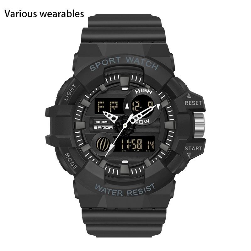Трендовые спортивные новые цифровые часы модные двойной дисплей большой циферблат светящиеся водонепроницаемые часы унисекс