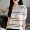 Women's Spring and Summer New Round Neck Short-sleeved Knit Sweater Hollowed Out Pullover Andy Velvet Fashion Jacquard Top Bottoming