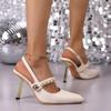 Retro Metal Chain Decoration Slingback Pumps Women Summer Elegant Pointed Toe Super High Heel Sandals Sexy Dress Party Shoes