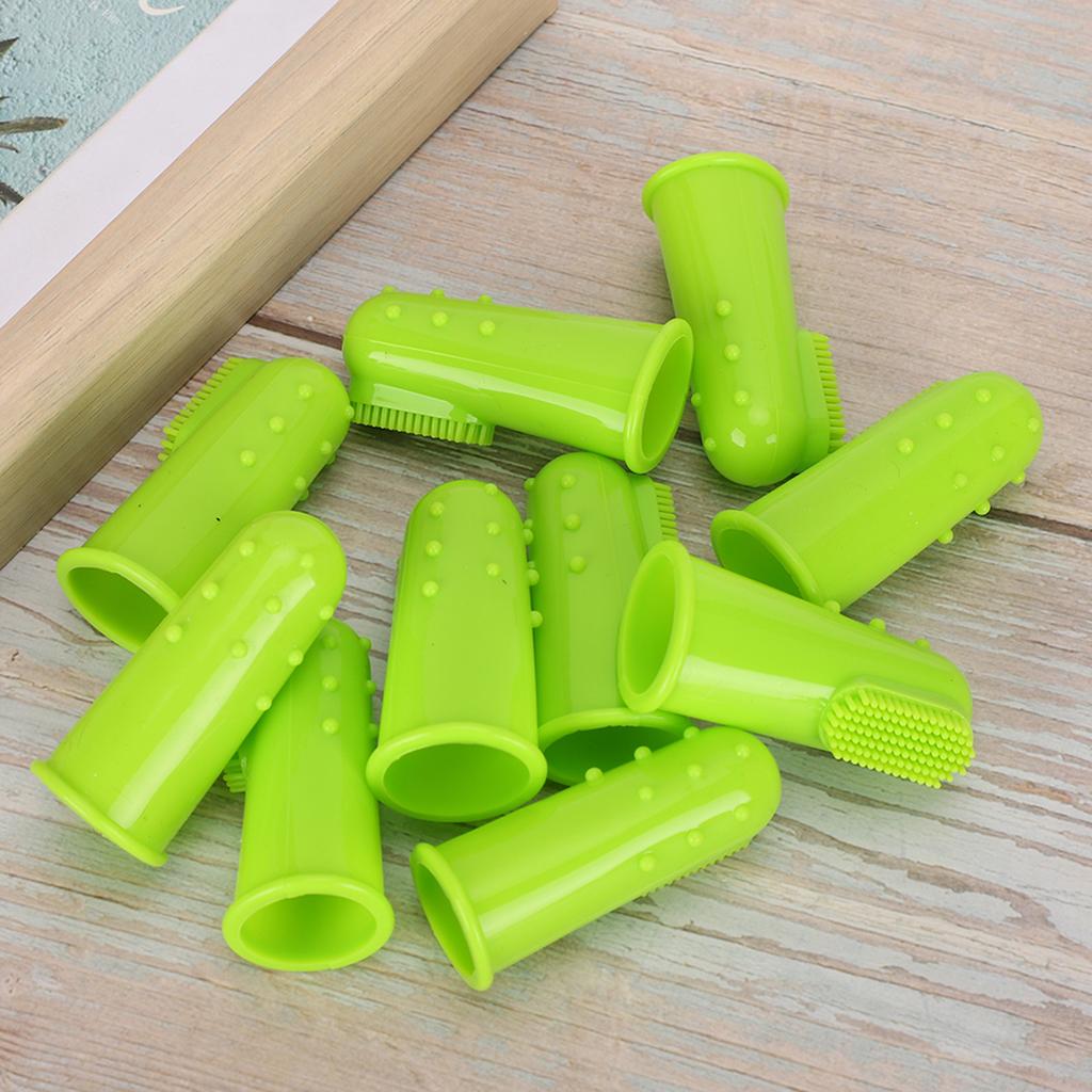 10PCS Silicone Soft Pet Finger Toothbrush Green Teeth Cleaning Tool for Cats DogsGreen