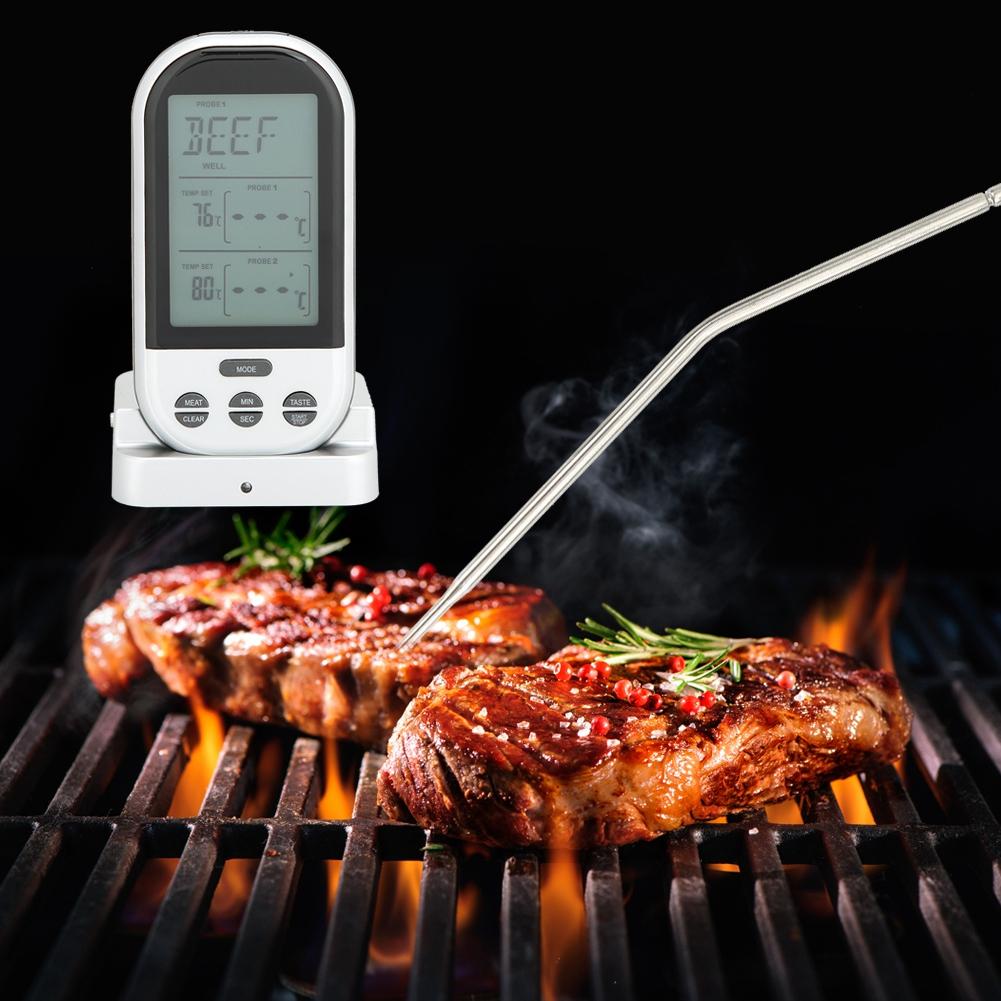 Цифровой дисплей BBQ Двойной зонд Кухонный термометр для приготовления пищи (Серебристо-серый)