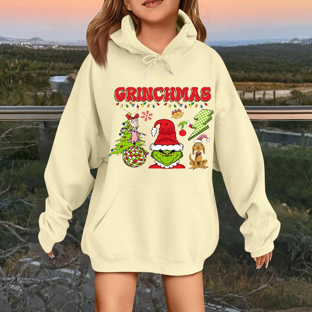 Children's Fashionable Casual Long-sleeved Loose Christmas Print Pullover Hooded Sweatshirt