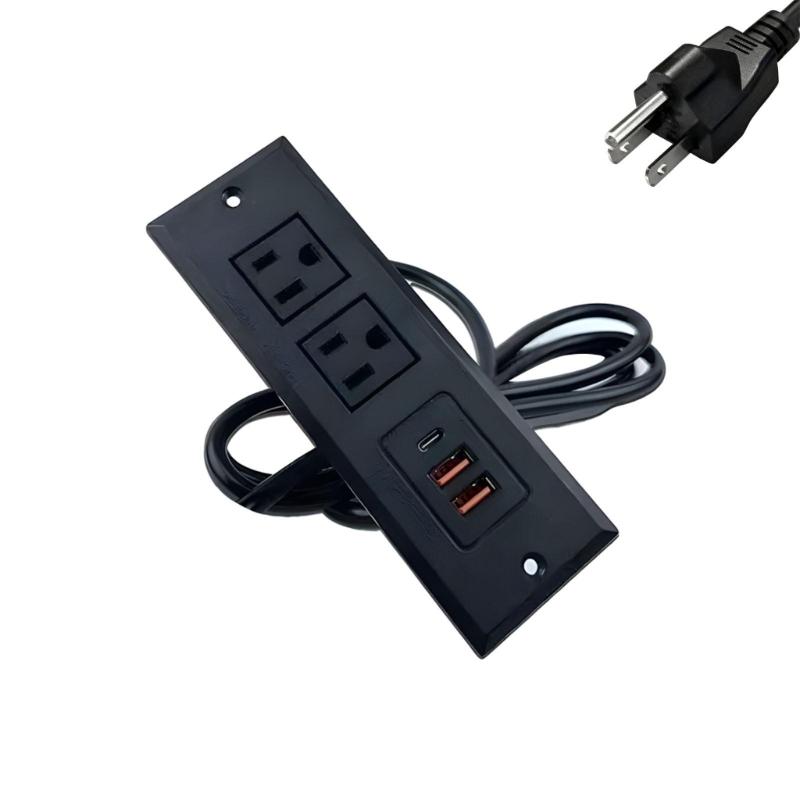 Desktop Embedded Outlet Featuring Easy Access 2 110V Socket Double USB 1Type C Port 110V Charging Solution