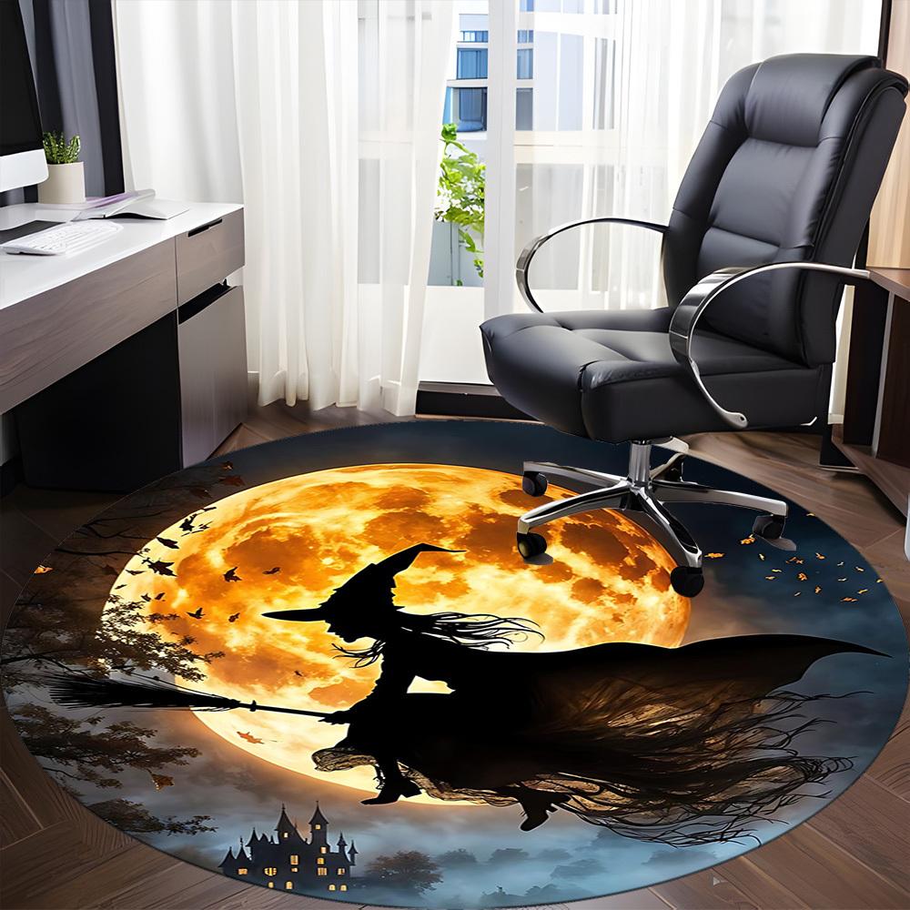 1PCMoon Witch Office Round Area Rug, Mat Suitable For Office, Under Office Chairs Bedroom Living Room Home Decor, Room Deco